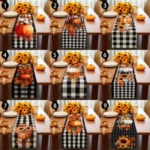 Runner da tavola autunnale con zucche e girasoli, decorazione da tavola in stile rustico autunnale, runner da tavola per il pranzo del Ringraziamento, lino fine e denso