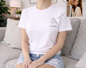 Anpassad T-shirt med linjekonst för par | Personlig foto-T-shirt, minimalistisk minneströja, meningsfull speciell gåva