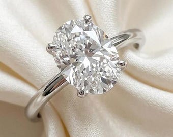 Anillo de compromiso solitario ovalado en plata de ley 925 y circonita cúbica, elegante alianza de boda para mujer, anillo de promesa atemporal, anillo de aniversario.