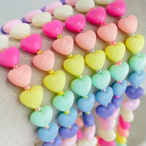 Pastel Rainbow Heart Choker Necklace, Cute Acrylic Beaded Kawaii Jewelry