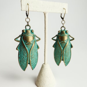 Large Green Cicada Earrings