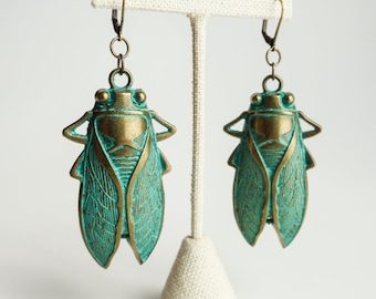 Large Green Cicada Earrings