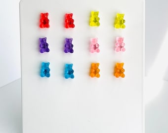 Mini Gummy Bear Stud Earrings: Stainless Steel Jewelry