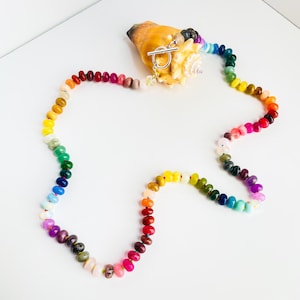 Semi-precious Gemstones Rainbow Necklace, Layering Necklace, Rainbow Jewelry, Knotted Necklace
