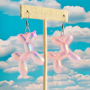Iridescent Balloon Dog Earrings, Lightweight, Hypoallergenic, Tarnish-Free,