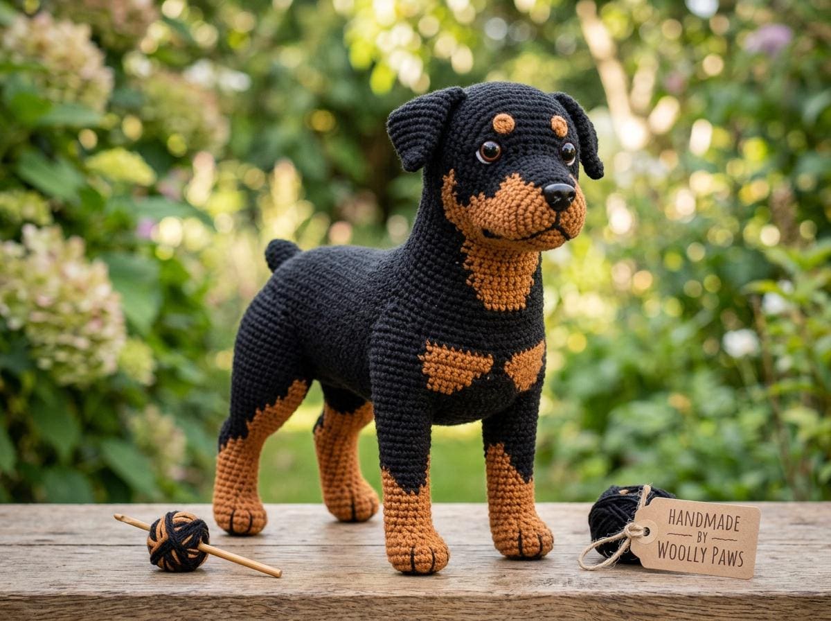 Rottweiler Dog Amigurumi Crochet Pattern PDF | Black Tan Standing Dog ...