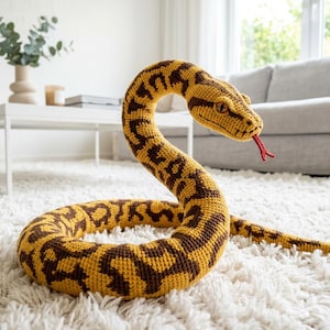 Patrón de ganchillo realista de pitón en PDF / Amigurumi avanzado de animales salvajes / Pitón amarilla articulada de 1,2 m / Descarga instantánea