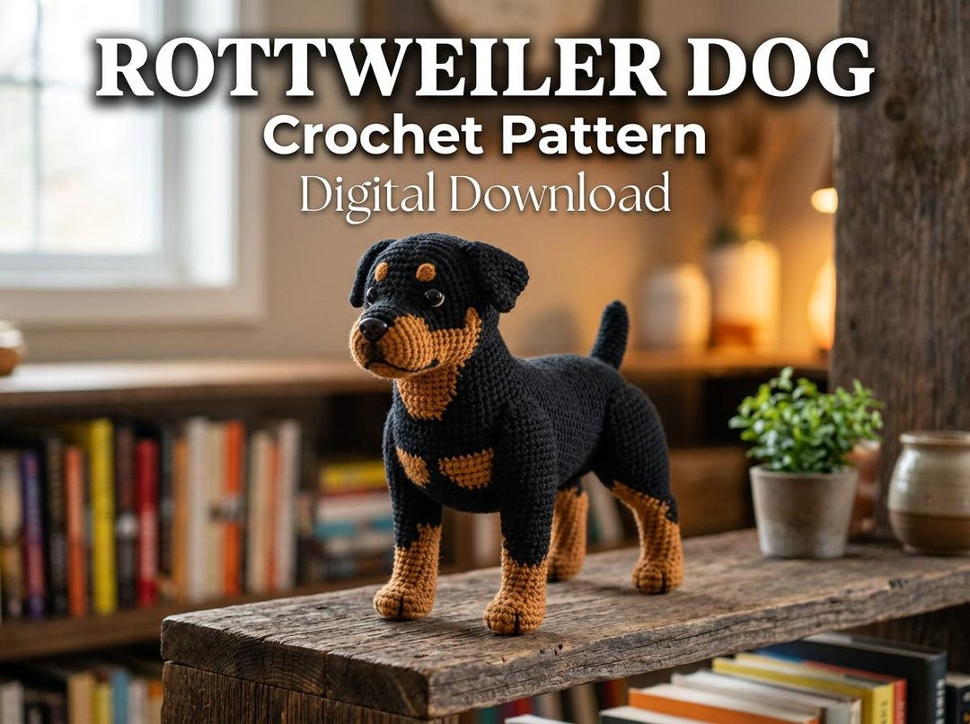 Rottweiler Dog Amigurumi Crochet Pattern PDF | Black Tan Standing Dog ...