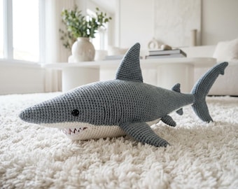 Patrón realista de tiburón blanco a crochet / PDF avanzado de amigurumi (40 cm) / Patrón de amigurumi de tiburón a crochet