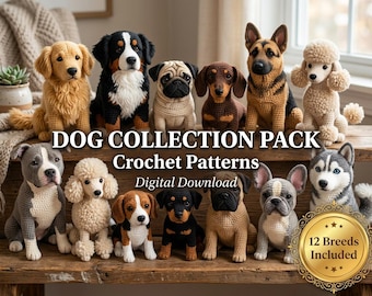 Paquete de patrones de crochet de razas de perros en PDF / 12 razas / Colección de perros amigurumi / Descarga instantánea