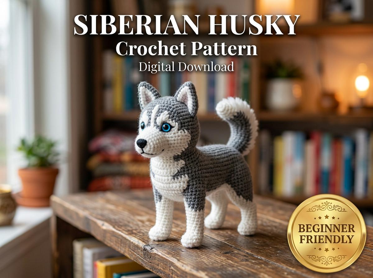 Siberian Husky with Blue Eyes Crochet Pattern
