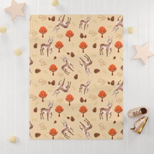 Rehkitz-Baby-Rentier-Decke, Herbstpilz-& Eichel-Kinderzimmer-Überwurf-Design