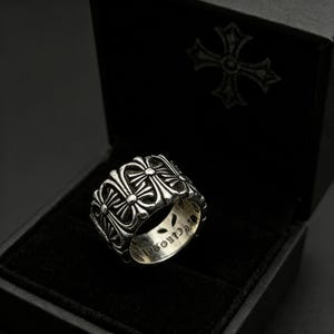 Openwork cross ring, 925 sterling silver Gothic ring, CH vintage punk chunky ring, handcrafted silver jewelry, a unique gift for him image 2