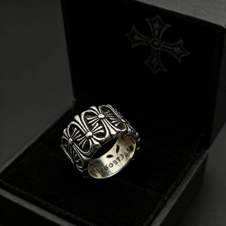 Openwork cross ring, 925 sterling silver Gothic ring, CH vintage punk chunky ring, handcrafted silver jewelry, a unique gift for him image 2