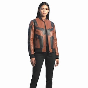 Brown Black Two-Tone Leather Moto Jacket – Quilted Café Racer Biker Coat