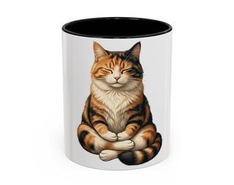 Meditating Tabby Cat Ceramic Mug | Zen Peaceful Cat Lover Gift
