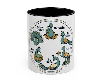 Mindfulness Peacocks Mug | Meditation Mug 11oz 15oz