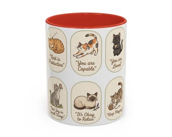 Motivational Cat Mug | Cat Illustrations, Encouraging Quotes (11oz, 15oz)