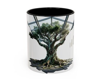 Ancient Tree Ceramic Mug | Windswept Roots, Luminescent Filaments, Black Interior