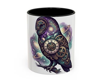 Steampunk Cosmic Owl Accent Coffee Mug | 11oz or 15oz
