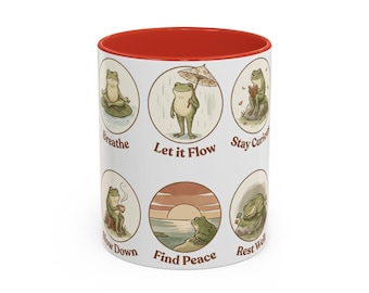 Mindfulness Frog Mug | Meditative Frogs, Calm Reminders, Whimsical Ceramic Cup