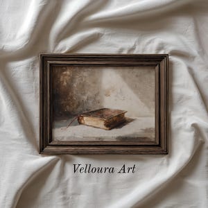 Vintage Leather-Bound Book Art - Printable Neutral Wall Art, Moody Rustic Decor, Dark Academia, French Country Digital Oil Painting 185