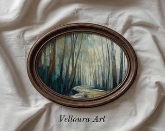 Cuadro decorativo imprimible de un sendero en un bosque melancólico: pintura rústica de naturaleza, decoración neutra, descarga digital estilo campestre francés, impresión vintage 242