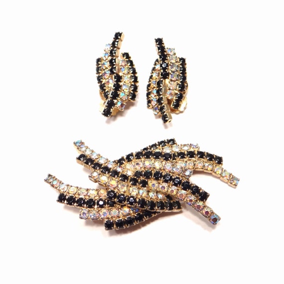 Vintage Rhinestone Brooch and Earring Set