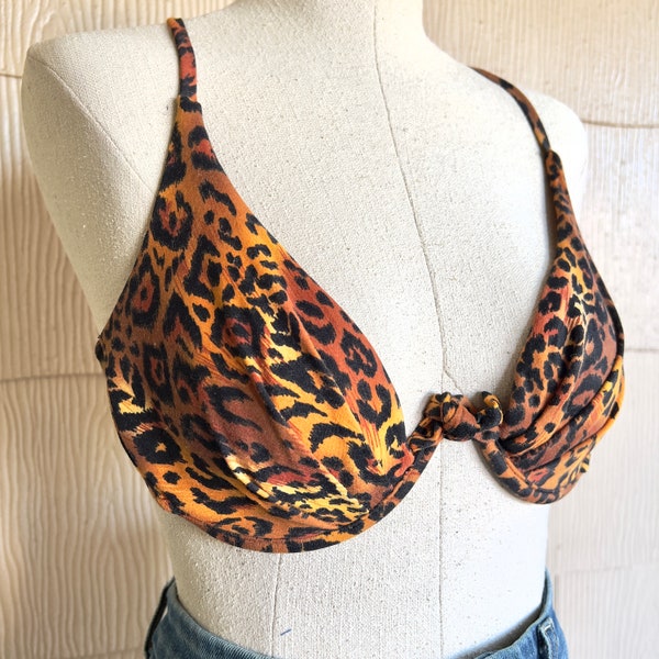 Top de bikini vintage con estampado de leopardo 32D 32DD