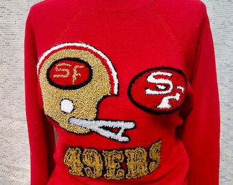 Vintage San Francisco 49ers Football Sweatshirt Punch Embroidery Red Crewneck Womens Size Small