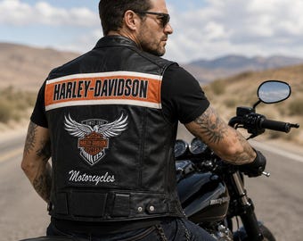 Gilet de motard Harley-Davidson en cuir noir de style club