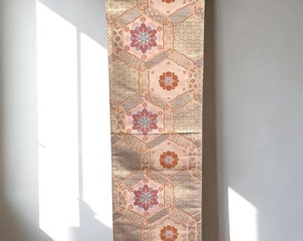 Kimono Obi Wall Hanging | Blush Pink Hexagon Floral Japanese Silk | Vintage Floral Art | Placemat Set | Handmade Home Decor Gift | Wabi Sabi