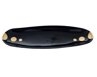 Japanese Black Lacquer Serving Dish | Kanazawa Gold Leaf | Hakuichi | Oval Hors d'Oeuvre Plate | Wabi Sabi | Japanese Gift