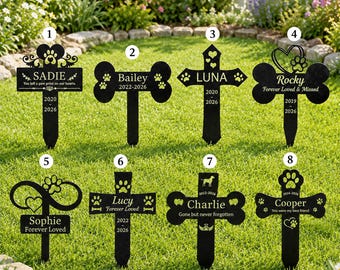 Personalisierter Gedenkpfahl für Haustiere, individueller Grabstein, Gedenkschild für Hunde und Katzen, Metallkreuz-Gartenschilder, Geschenk zum Gedenken an verstorbene Haustiere, Gedenkpfahl für Haustiere