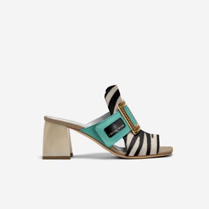 Italienische Designer Zebra Textur Sandalen - Türkis Gold Statement Heels auf Bestellung gefertigt