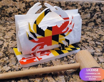 Servilletero con forma de cangrejo y la bandera de Maryland, decoración de mesa, impresión 3D de Maryland - modelado con Blender - BambuLab - Edición limitada, quedan pocas unidades.