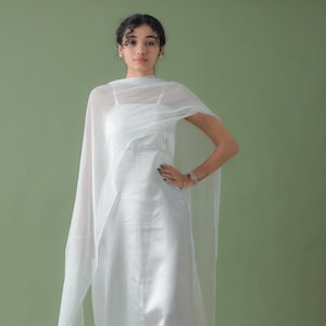 Ivory Chiffon Bridal Shawl, Elegant Sheer Wrap Wedding Cape, Soft Flowing Shoulder Cover