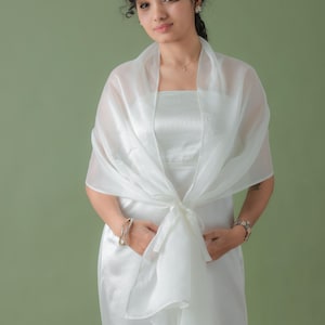 Ivory Organza Wrap Shawl, One-sided Pull Through Scarf, Bridesmaid Accessory