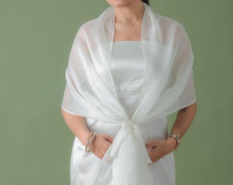 Ivory Organza Wrap Shawl, One-sided Pull Through Scarf, Bridesmaid Accessory