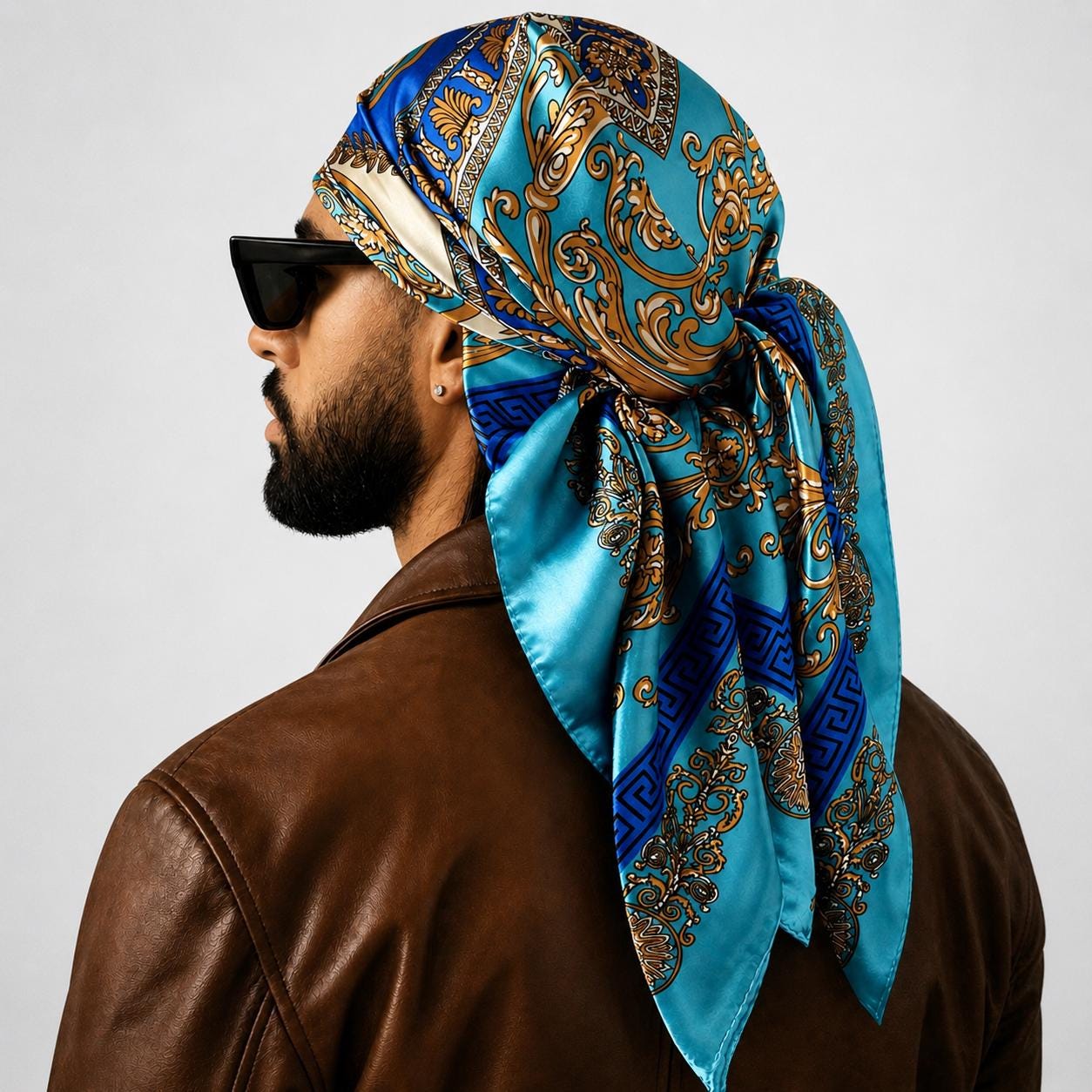 Men's Luxury Print Satin Silk Head Scarf, Designer Print Durag