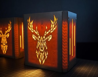 Nordforma Secret Light Box – Hirsch, Wolf oder Fuchs – LED Kunstobjekt, Versteckbox aus Holz, Ambientelicht