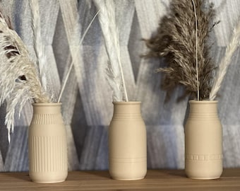 Set of 3 Minimalist Vases | Modern Decorative Vases | Japandi Scandinavian Design | Beige Vase Set | Boho Decor