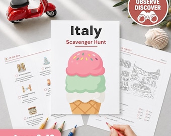 chasse au trésor pour enfants | Activité de voyage en Italie | Jeu de vacances à imprimer pour enfants | PDF du voyage en Italie