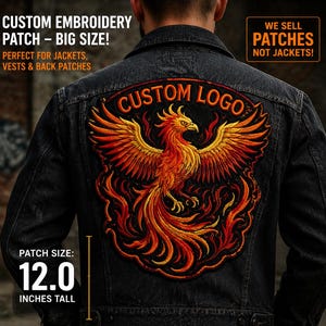 Custom Phoenix Back Patch, Large Embroidery Iron On Sew On Jacket Vest (12 Inch)