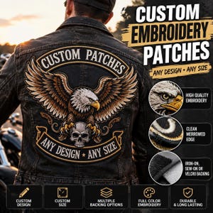 Custom Embroidery Patch 6 to 20 Inch | Large Jacket Back Patch | Personalized Logo Patch | Custom Iron On Sew On Patch | Any Design