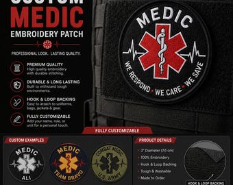 Custom Medic Embroidery Patch | Personalized Paramedic Badge (3" Diameter)