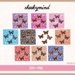 May include: Nine digital paper designs featuring butterflies in various colors and patterns. The designs are in a grid format with a white background. The text "cheeky mind" is at the top of the image.