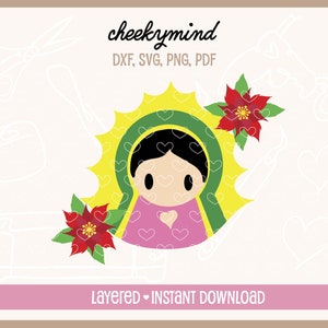 Virgen de Guadalupe, Virgen de Guadalupe svg,  Virgen de Guadalupe Clipart, Virgen Mary SVG, Poinsettia SVG, Virgen Mary Clipart