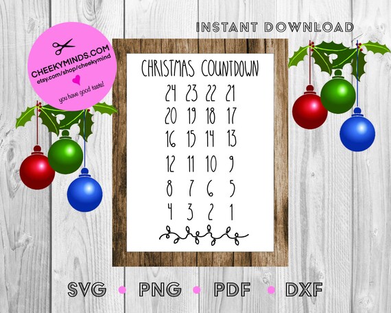 Download Free Christmas Countdown Days Until Christmas Christmas Advent Etsy SVG DXF Cut File