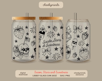 Sazon & Stars Libbey Glass Can Wrap SVG PNG Libbey Cup Wrap da 16 once File digitale di ispirazione ispanica per l'orgoglio ispanico americano del 4 luglio
